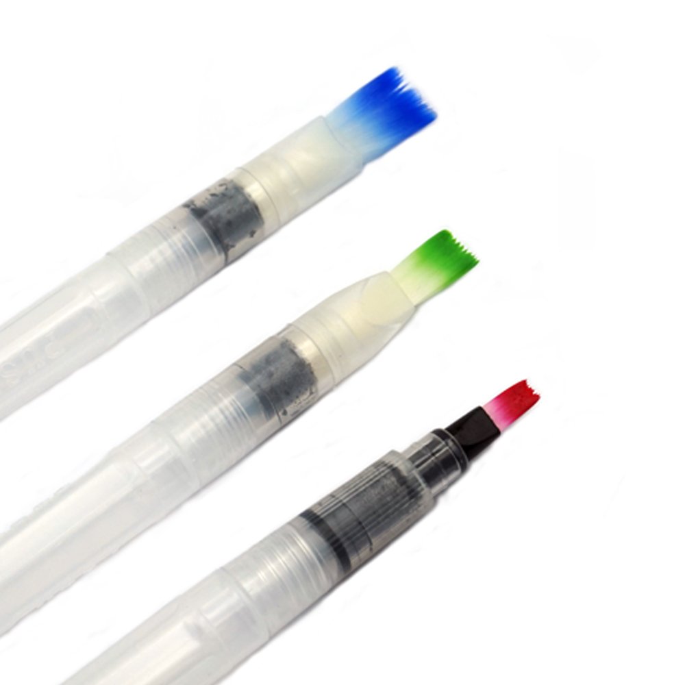 ERCENTURY Water Brush Pen Set (Length: 7.1 inche), Refillable, Leakproof for Watercolor Painting & Lettering, 3 Sizes Flat Tip Brush Pens Are Available, Color: Translucent White