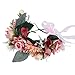Flower Crown Headband Floral headpiece - New Bohemian Ribbon Adjust Flower Hairbands Party Wedding Hair Wreaths (Peach beige-A)