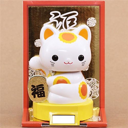 KOKUSAI Yellow base lucky cat charm solar powered bobble head toy from Japan
