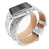 iitee Double Tour Christmas Shiny Glitter Power Leather Bling Luxury iWatch Band Wristwatch Bracelet Strap Belt (42mm Silver)