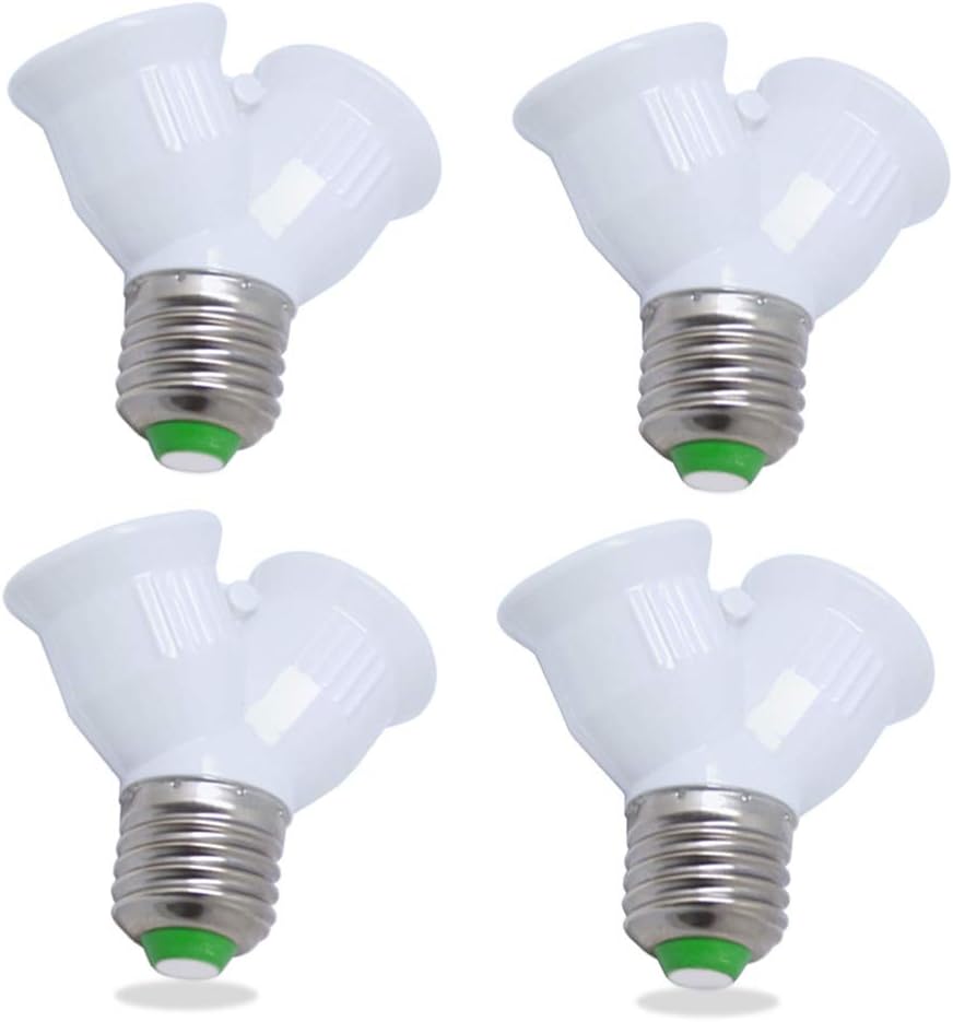 E27 Twin Light Bulb Adapter, AmmToo Light Medium Screw Socket Splitter E27 Adapter Converter, Light Bulb Socket Splitter Adapter Socket Splitter Converter (White 4PCS)