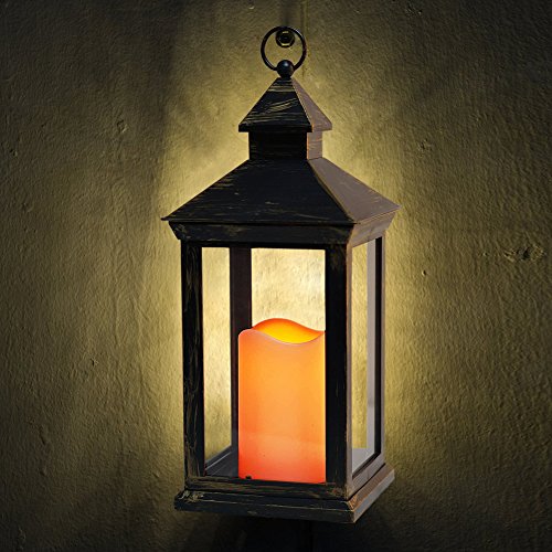 BRIGHT ZEAL 14" TALL Vintage Candle Lantern with LED Flickering