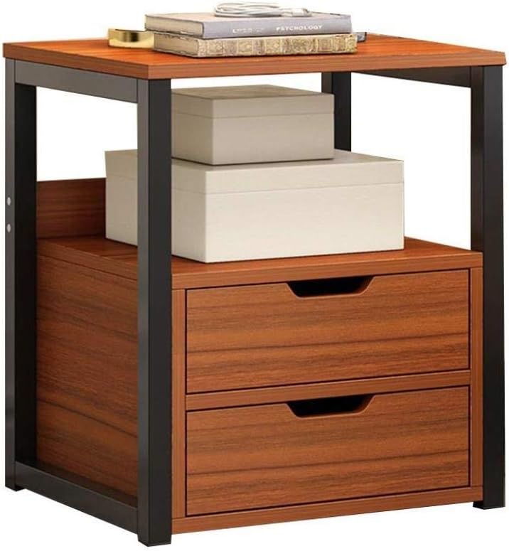 YJLGRYF Modern Drawer Bedside Side End Table Nightstand Bedroom Living Room Storage Unit (2 colors) Home office (Color : Wood Color, Size : Double drawer)
