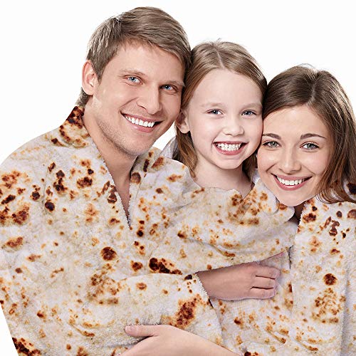 LetsFunny Burrito Tortilla Human Blanket, Burrito Wrap Novelty Blanket Tortilla Towel for Adults/Kids, Giant Round Beach Towel/Throw Blanket/Picnic Blanket (Yellow 7, 80.00)