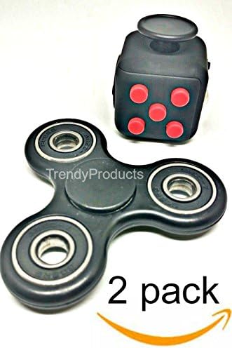 Fidget Spinner + Fidget Cube Combo 2 PCS Total EDC Desk Focus Toy Ultra Fast Bearings Both the Newest Version Black Red Design Autism ADD ADHD Brain Desk Toy Stress Anxiety Relief