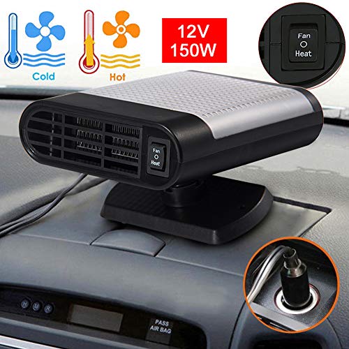 Portable Car Heater, 60 Seconds Fast Heating Quickly Cooling Fan 12V 150 W Auto Defogger Defroster Plug in Cig Lighter with 360Â° Rotating Base (Black Gray)