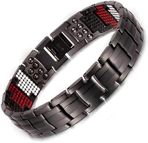 Magnetic Bracelet Black Titanium for Men Large Size Healing Bracelet for Pain Relief & Detox Germanium Negative Ion Bracelet – BT600 (21 cm / 8.25 in)