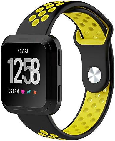 EasyJoy Fitbit Versa Bands for Women Men Small Large Wrist,Silicone Material Soft Waterproof Breathable Replacement Accessories Set for Fitbit Versa Smart Watch. (Black/Yellow, Large(6.7"-8.9"))