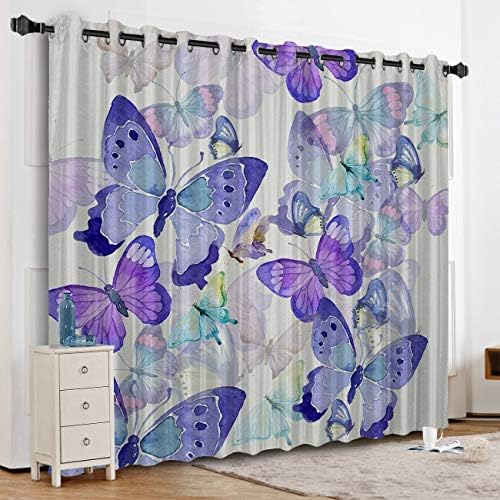 KAROLA Blackout Curtains Window Treatments for Living Room/Bedroom Room Darkening Grommet Drapes and Curtains,Beautiful Butterflies in Watercolor 52" W x 72" L