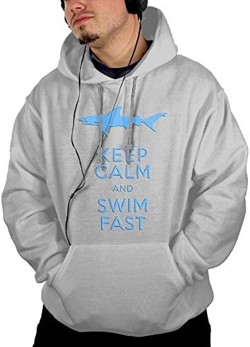 Mens Shark Keep Calm And Swim Fast Casual Long Sleeve Athletic Hoodies For Gym Jogging Hiking Sweatshirt With Kangaroo Pocket Sweater