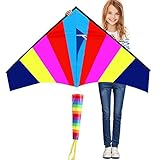 Hengda Kite-rainbow delta kite for Kids and Adults,with Colorful Rainbow Windsock