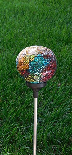 Solar Colorful Multi-Color Ball LED Light, Mosaic Crackle Glass Ball Garden Decor Stake Yard Outdoor Landscaping Color Changing LED Lamp