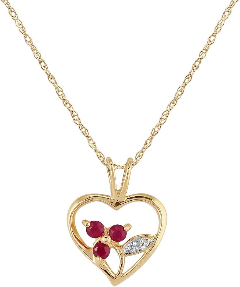 9ct Yellow Gold 0.16ct Ruby Heart Pendant on Chain: Amazon.co.uk: Jewellery