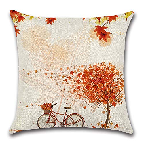 Homyall Fall Cushion Covers Square Decorative Pillow Covers Cotton Linen Maple Throw Pillow Covers Set of 4 Maple Leaf Bicycle Cushion Covers 18x18 inch, 4 Packs (Fall-Maple)