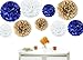 Kubert® 18pcs Mixed Sizes 8'' 10'' 14'' Premium Tissue Paper Pom-poms Flower Ball Wedding Party Outdoor Decoration - Royal Blue, Gold & White