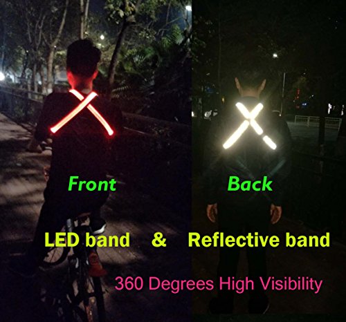 Samdo USB Rechargeable Running Band - 2 in 1 Security LED Band Reflective Belt - Adjustable High Visibility Belt for jogger, Runner, Cyclist (Red) - Thumbnail 4