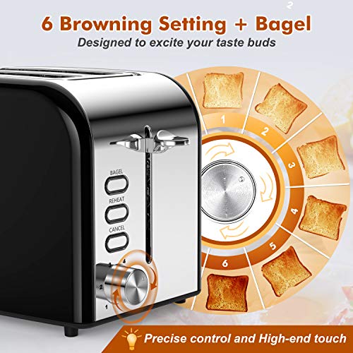 Toasters 2 Slice Best Rated Prime 1.5in Wide Slot with Bagel/Reheat/Cancel Function Stainless Steel Cool Touch 2 Slice Black Toaster for Bread with Removable Crumb Tray