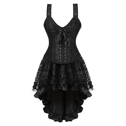 Korsett Kleid Schwarz Vollbrust Mit Träger Corsagenkleid Lang Spitenrock Petticoat Burlesque