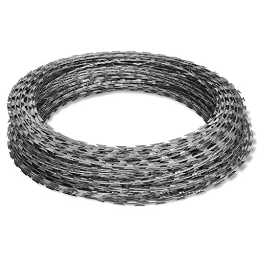 mewmewcat NATO Razor Wire Razor Wire Fence Razor Wire Galvanized Barbed Wire Helical Wire Roll Galvanized Steel Garden Fence 197' for All Types of Outdoor