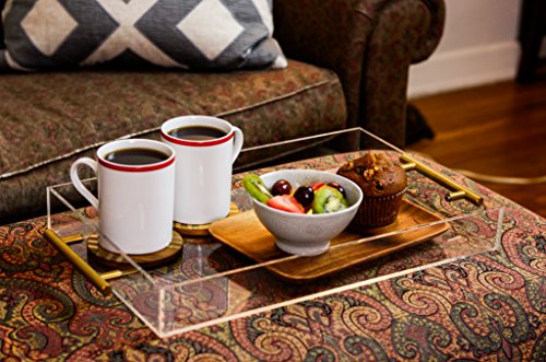 Isaac Jacobs Clear Acrylic Tray with Handle (15x15, Clear with Gold Handle)