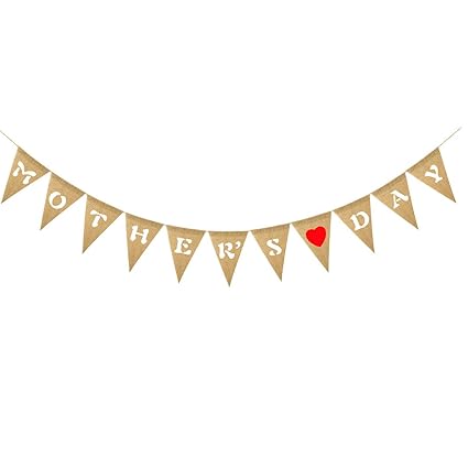 Amazon Com Amosfun Mother S Day Burlap Flags Hanging Banner With