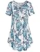 SeSe Code Women's Crewneck Button-up Ruched Short Sleeve Tunic Shirt Blue