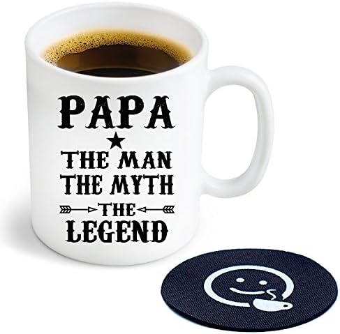 Papa the Man the Myth the Legend Novelty Coffee or Tea Mug and Coaster - 11 oz Ceramic Mug Ships in a White Gift Box