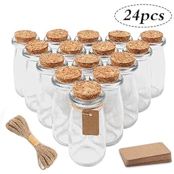 24pcs 100ml Milk Glass Bottles Glass Favors Jars Vintage Milk Bottles with Cork Lids 30pcs Cards 20 Meters Hemp Rope Wedding Party Decoration