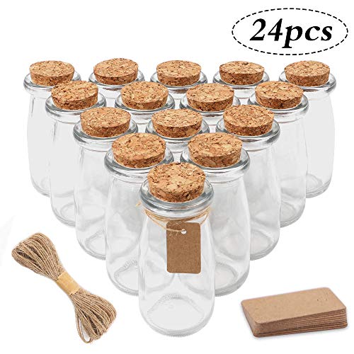 24pcs 100ml Milk Glass Bottles Glass Favors Jars Vintage Milk Bottles with Cork Lids 30pcs Cards 20 Meters Hemp Rope Wedding Party Decoration