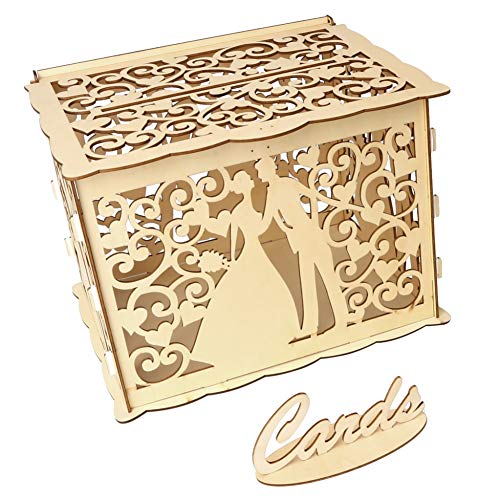 Patgoal Hollow Design DIY Wedding Card Box with Lock and Card Sign Gift Card Holder for Reception Baby Shower Wedding Anniversary Party Decorations