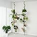 BAOYOUNI Indoor Plant Stands Spring Double Tension Pole Metal Flower Display Rack Space Saver Corner Floral Pot Storage Shelf with 12 Trays, 2 Hooks & 1 Telescopic Rod for Clothes Drying Hanger, Ivory