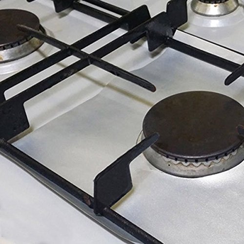 Winnerbe 8Pcs 27x27cm Reusable Silver Gas Range Protector Liner Non Stick Gas Hob Stovetop Cooker Protectors - Thumbnail 6