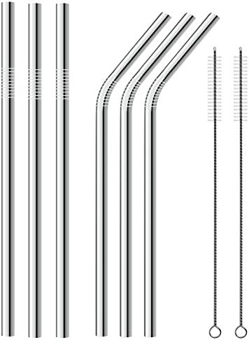 Seatore Stainless Steel Drinking Straws, Reusable Straws Set of 6 with 2 Brushes, Extra Wide for Smoothies, Milkshakes, Juices