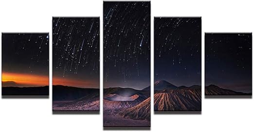 5 paneles Cielo estrellado volcán lluvia de meteoritos paisaje imagen