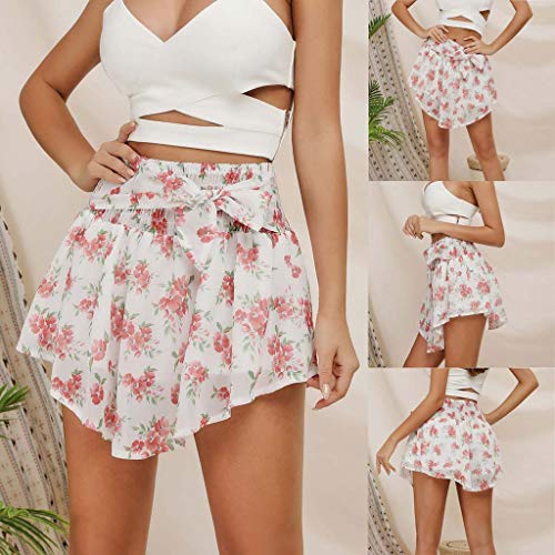 image for Sinfu Women Shorts Ladies High Waist Bow Chiffon Floral Print Irregula