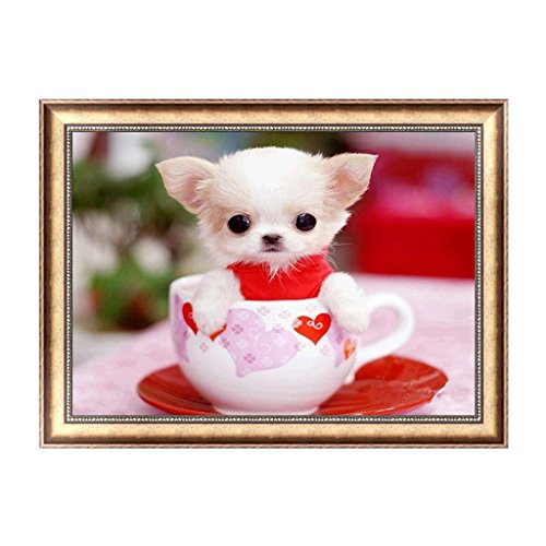 Feamos 5D Diamond Painting Embroidery Kit Cup Puppy Stitch Craft for DIY Home Wall Decoration Gift