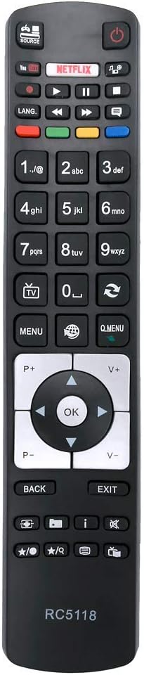 VINABTY RC5118 Remote Control Replacement for Hitachi Smart TV Digihome Alba Polaroid Finlux 42HYT42U 32HPD274B-T 40-FFA-5511 40FLSMR277BC 40FPD274BT 43-FFA-5615 43FUA-8050 with NetFlix Youtube Button