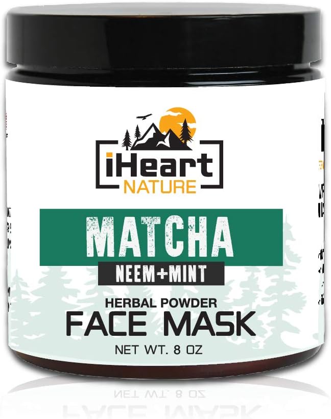 Green Tea Matcha Face Mask (DIY Powder with Organic Neem Mint) Reduces Wrinkles and Pores (Natural Anti-Aging Detoxifying Skin Lightening) Ayurvedic Cleansing Facial Mud Mask