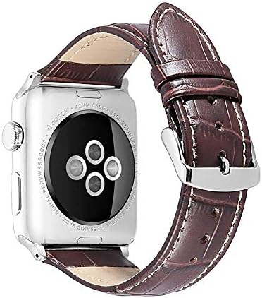 Mayround Compatible for Apple Watch Band 38mm Series 1/2/3,Apple Watch Band 40mm Series 4/5,Replacement Alligator Grain Wrist Bands Genuine Leather Strap Compatible for Apple iWatch Series 5/4 (Brown)