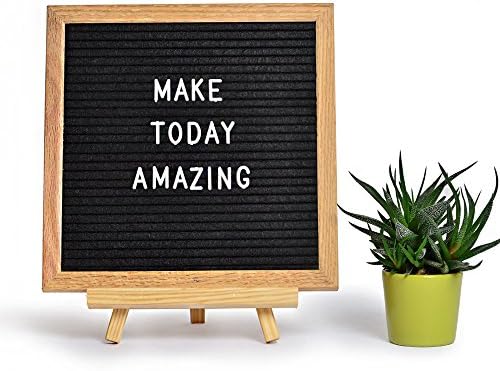 Bailyss Letter Board - With Stand - 10x10 Inches Oak Frame With Black Felt - 290 Changeable Letters And Symbols - Drawstring Canvas Bag And File