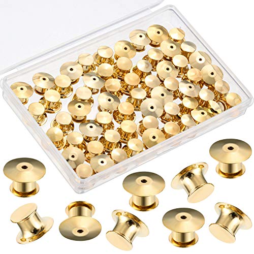 Mudder Locking Pin Keepers Backs, No Tool Required (Gold, 60 Pieces)