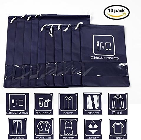 10 Pack No-Woven Dual Drawstring Organizer Bags, Shoe Bags, Toiletry Bags