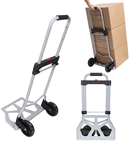 Creine 220lbs Capacity Folding Hand Truck, Portable Aluminum Multi-Function Cart Foldable Luggage Trolley Dolly Fold Up Hand Truck for Shopping/Travel/Industrial (US STOCK)