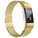 iGK Replacement Bands Compatible for Fitbit Charge 2, Stainless Steel Metal Bracelet with Unique Magnet Clasp Gold Small