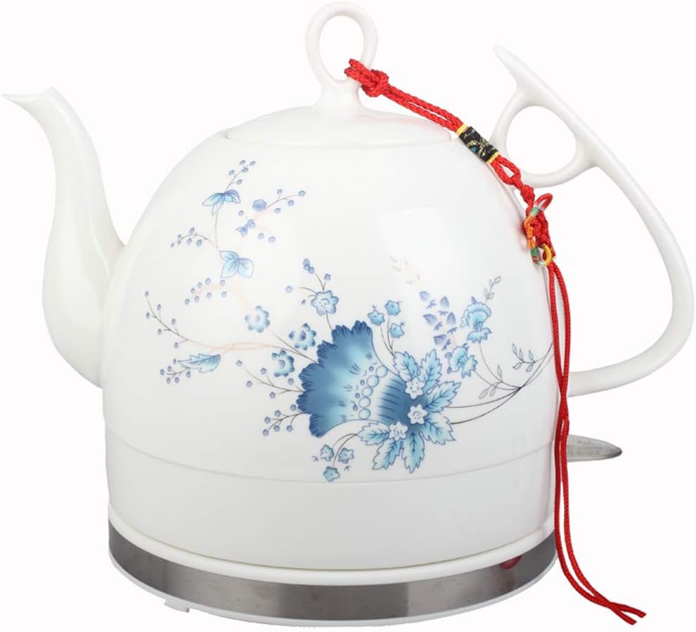 EOVL Ceramic Electric Kettle Cordless Water Teapot, Teapot-retro 1.2L Jug, 1000W Water Fast for Tea, Coffee, Soup, Oatmeal-removable Base, Automatic Power Off,boil Dry Protection-White