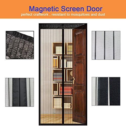 Amymami Magnetic Screen Door Full Frame Velcro Fits Door Size up to 35”x82”(Black)