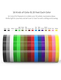 Meterk - Bolígrafo de impresión 3D con filamento PLA de 0.069 in, 16 colores, recambios de filamento PLA para manualidades, diseño de dibujo 3D