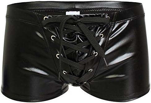 Men Latex Boxer Shorts Underwear Drawstring Swimwear Trunk Wetlook Swimsuit