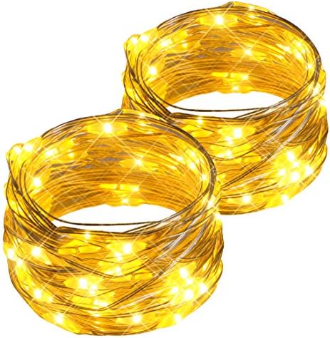esLife 2 Pack Led String Lights, 16ft 50 Led Waterproof Silver Twinkle Light 8 Mode with Timer Christmas Decorative Lights for Bedroom, Garden, Easter, Xmas Decoration Warm White
