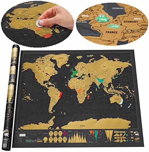 Scratch Off Interactive World Map - Large Black &amp; Gold Edition World Map Poster (32.2 X 23.6 inches) Perfect Gift of Traveller